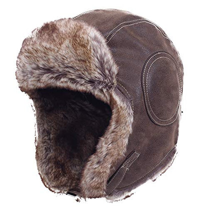 Janey&Rubbins Russian Hat Fur Soviet Ushanka Cossack Winter Cap Earflap Snow Ski Headwear - color: A - Brown/Leather, size: Large