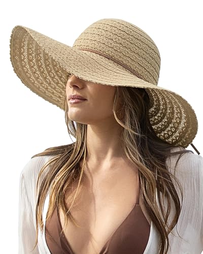 Sun Beach Hats Women Floppy Summer Sunhat with Wide Brim Packable Foldable Travel Accessories - color: Khaki, size: Large