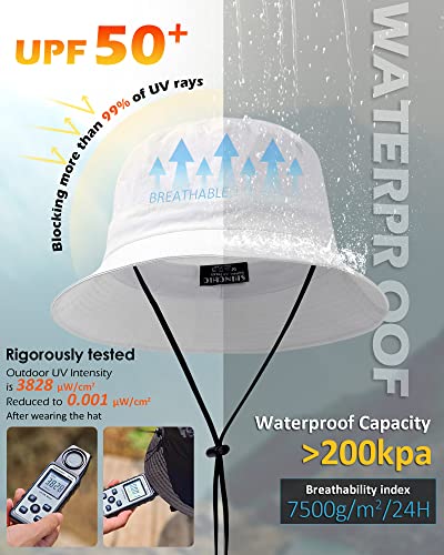 Water-Resistant Bucket Hat for Women Men Rain Hat UPF 50+ Boonie Sun Hat - color: White