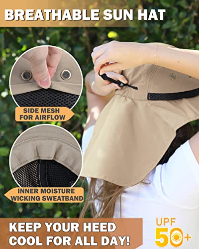 Tirrinia Wide Brim Sun Hat with Neck Flap for Men & Women - color: # Khaki