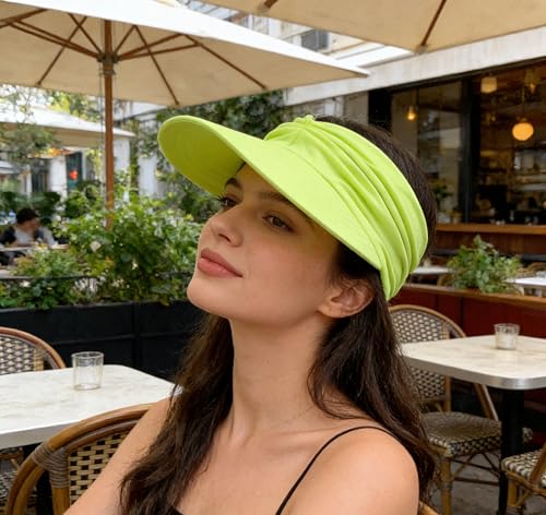 Sun Hat Women Sun Beach Visor Cap UV Protection Summer Wide Brim Hat for Sports Beach Golf Tennis Hiking - color: Fluorescent