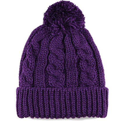 Women and Men Beanie Daily Winter Oversized Thick Stretchy Knitted Pom Pom Beanie Fleece Lined Beanie Hat - color: 1. Curly Purple