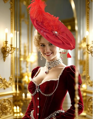 Unpifolov Fascinators Hats Elegant Women Flower Mesh Feathers Wedding Cocktail Bride Headband for Derby Hat Tea Party - color: Red