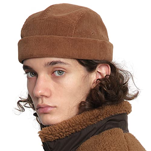 UNDERCONTROL Corduroy Brimless Trawler Leon Harbour Rolled Cuff Miki Watch Cap Unisex Skull Fisherman Tactical Beanie Korea - color: Brown