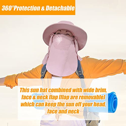 Fishing Hat for Men & Women, Sun Protection Hat with Face Cover & Neck Flap - color: Pink