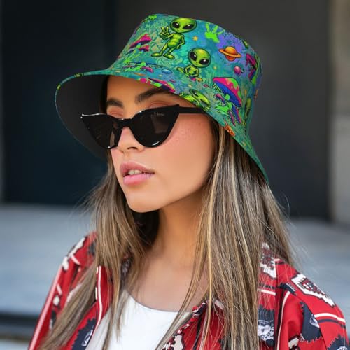 Bucket Hat for Men Women Packable Sun Hats Fisherman Outdoor Summer Travel Hiking Beach Caps - color: Alien
