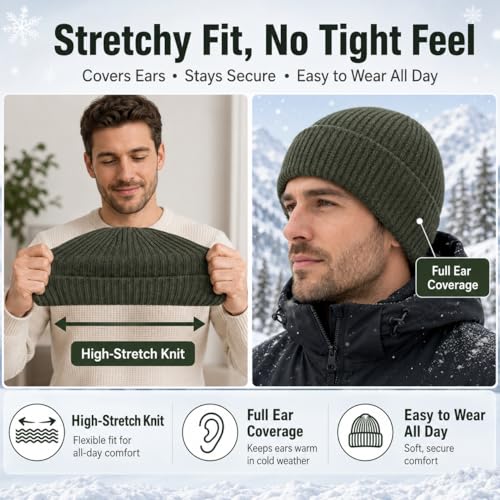 Oversize XXL Winter Beanie Knit Hat for Men - color: E1-army Green