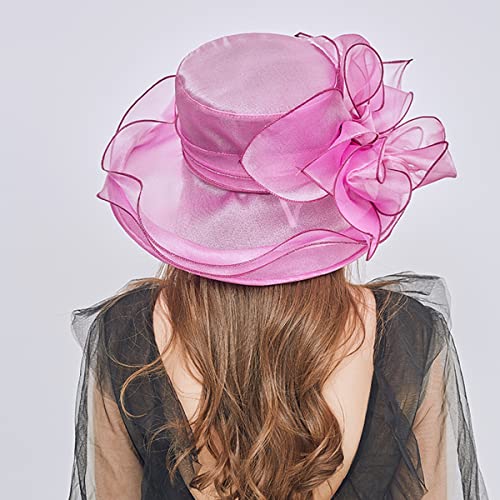 Women's Kentucky Derby Church Dress Hat Wide Brim Leaf Flower Bridal Shower Hat - color: S5-rose