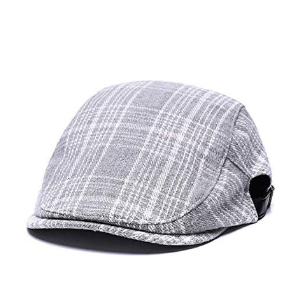 Quanhaigou Unisex Denim Newsboy Hats Flat Ivy Gatsby Cabbie Driving Berets Hat Cotton Dad Cap for Men Women - color: Gray Stripe