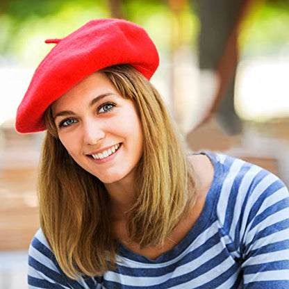Jolbndcv 6PCS Beret, French Beanie, Outdoor, Winter, Fashion Lady Hat - color: Black, Camel, Big Red, Royal Blue, Navy Blue, Rose Red