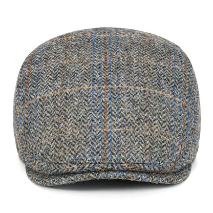 FEINION Men Wool Blend Flat Cap Tweed Newsboy Ivy Hat - color: Plaid Grey 2