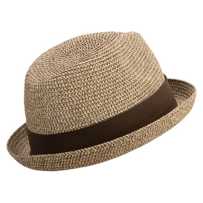 Men's Fedora with Paper Straw Braid - color: Brown, size: Large