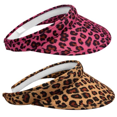 2 Pack Sun Visor Hats Women Men Clip On Wide Brim Visors Hat Outdoor Sports Golf Beach Travel Tennis Caps - color: Leopard3
