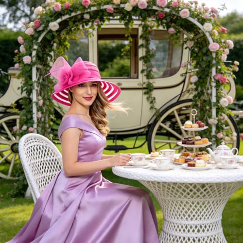 Ruphedy Women Derby Church Dress Bucket Hat Fascinators Tea Party Wedding Hat - color: S017-rose
