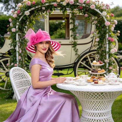 Ruphedy Women Derby Church Dress Bucket Hat Fascinators Tea Party Wedding Hat - color: S017-rose