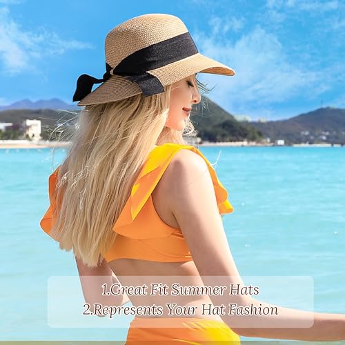 Tavaleu Beach Hat Foldable Wide Brim UV Protection for Women Summer Sun Hat - color: Khaki-5