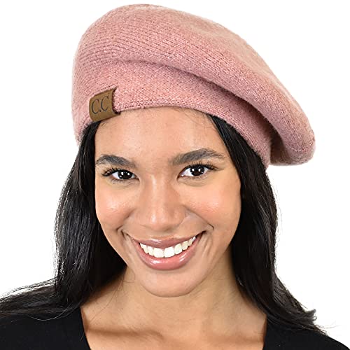 C.C Soft Acrylic Knit French Style Warm Beret Hat - color: Dk Blush