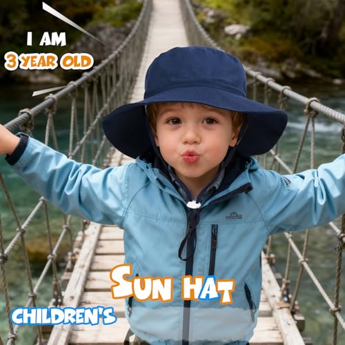 Baby Toddler Sun Hat,Boys Girls Adjustable Bucket Hat for Kids UPF 50+ Sun Protective Child Summer Beach Hats 0-5 Years - color: Gray & Army Green & Navy -3pcs, size: 2-5T