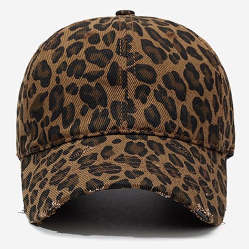 Baseball Hats for Women Men Adjustable Leopard Print Dad Trucker Hat Cotton Sun Protection Caps Sports Golf Medium - color: Dark Coffee-scratch Brim