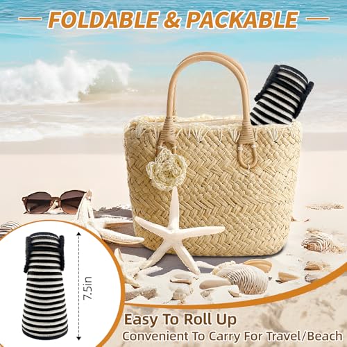 Sun Hats for Women Wide Brim Straw Sun Visors Ponytail Hat - color: Black White Stripe