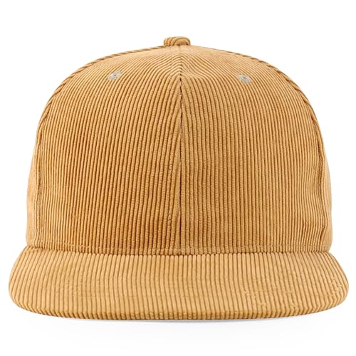 Trendy Apparel Shop High Profile Structured Woven Corduroy Plain Snapback Cap - color: Khaki