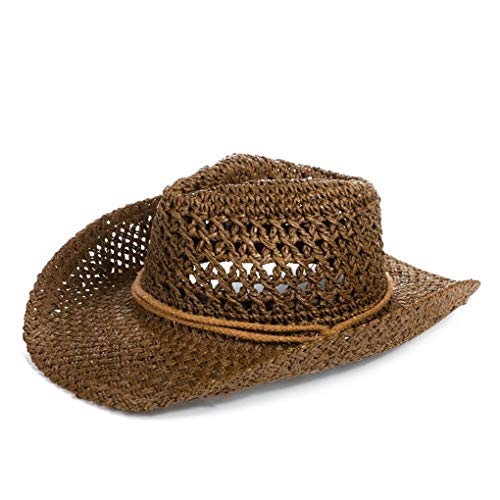 Straw Hat Women Men Cowboy Hats Beach Floppy Sun Hats Brim Summer Sunhat Bush Sombrero Travel Cowgirl Hat Costume - color: Brown