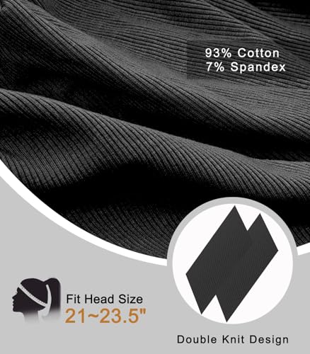 Slouchy Beanie for Women Men Thin Knit Winter Hat 93% Cotton Beanies - color: Black