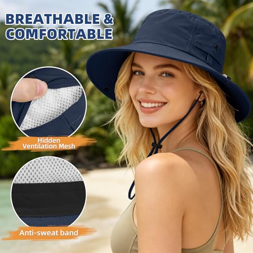 ZOORON Sun Hats for Women Men Fishing Hat UPF 50+ Wide Brim Bucket Hat - color: 1pack-navy