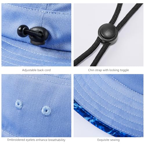 UPF 50+ Foldable Sun Hat Patterned Under Brim Bucket Hats for Summer Hiking Fishing Beach Safari Men Women - color: Airy Blue, size: Medium