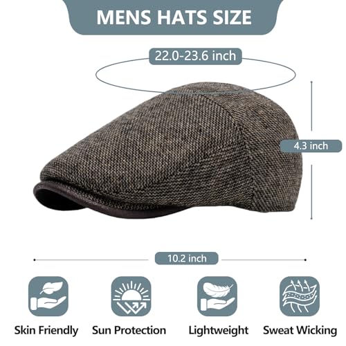 meioro Mens Wool Blend Tweed Newsboy Flat Cap Gatsby Irish Cabbie Ivy Cap Adjustable Newsboy Hat Warm Fleece Winter Hats - color: Light Khaki