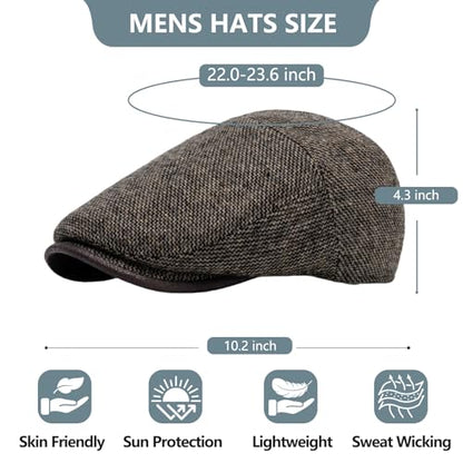 meioro Mens Wool Blend Tweed Newsboy Flat Cap Gatsby Irish Cabbie Ivy Cap Adjustable Newsboy Hat Warm Fleece Winter Hats - color: Light Khaki