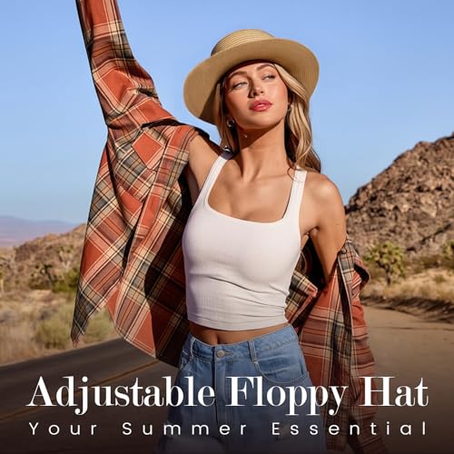 Pleneal Beach Sun Staw Hats for Women, UPF 50+ Foldable Wide Brim Sun Hat - color: Khaki - D