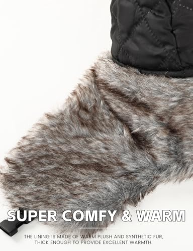 Buauty Fur Trapper Hat for Men Women Winter Windproof Soft Russian Ushanka Hats with Warm Ear Flaps & Removable Mask - color: Black