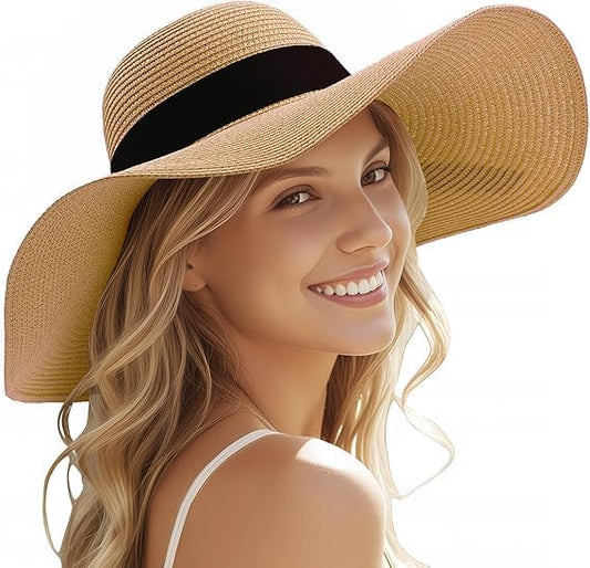 Tavaleu Beach Hat Foldable Wide Brim UV Protection for Women Summer Sun Hat - color: Khaki-4