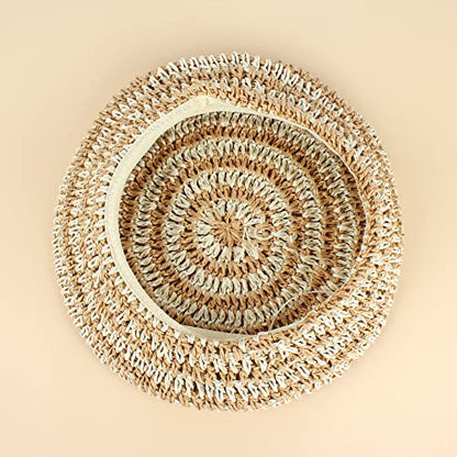 Women Summer Straw Woven Sunhat Classic Beret Artist Painter Sun Hat Cap - color: Stripes Khaki