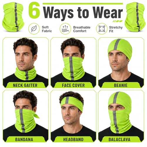 SATINIOR 4 Pcs Neck Gaiter Face Mask for Men, High Vis - color: Green