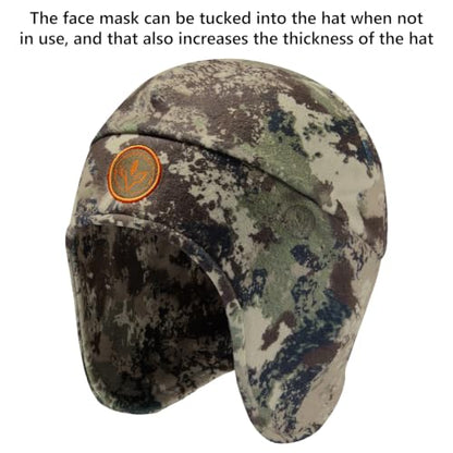BASSDASH Unisex Soft Fleece 2-in-1 Hat with Mask Ear Flap - color: Grunge Camo & Brown