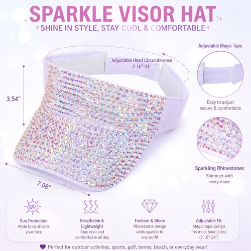 Shiny Women's Bling Rhinestone Visor Sun Protection for Tennis Golf Beach - color: Whiteabcolor