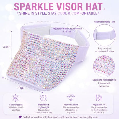 Shiny Women's Bling Rhinestone Visor Sun Protection for Tennis Golf Beach - color: Whiteabcolor