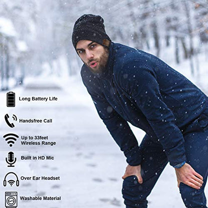Wireless Hat Music Beanie for Men Women Music Beanie Hat Headphones Headset Speaker Microphone Cap Boys Teens Tech Beanie hat - color: Line Black