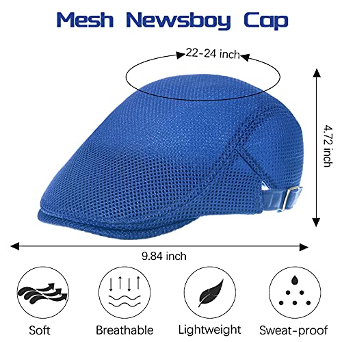 Geyoga 3 Pcs Mesh Newsboy Cap, Adjustable Mesh Cap - color: Black, Light Gray, Royal Blue