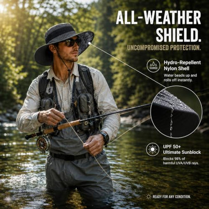 UvCoolix™ Cooling Sweatband Breathable Bucket UPF50+ XL XXL Sun Hat Under Stiff Wide Brim Pattern Boonie Fishing,Hiking,Beach - color: Darkgray-palm, size: Medium-Large