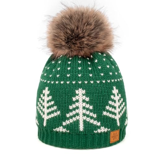 Womens Winter Knit Beanie Fleece Lined Hat with Pom Thick Warm Cable Hat for Women Men Teens - color: Green