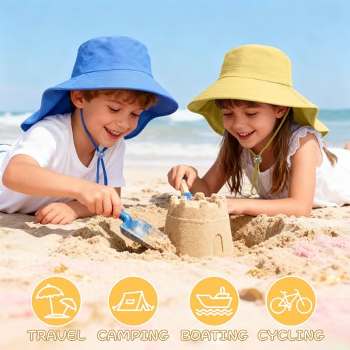 ZOORON Outdoor Kids Sun Hat with Neck Flap UPF 50+ Sun Protection Fishing Hat Wide Brim Summer Kids Beach Hats for Girls Boys - color: 1pack-yellow