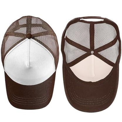 Falari 5-Panel Mesh Baseball Cap, Trucker Hat, Structured Plain Design, Cotton, Adjustable Size - color: 1pk Brown