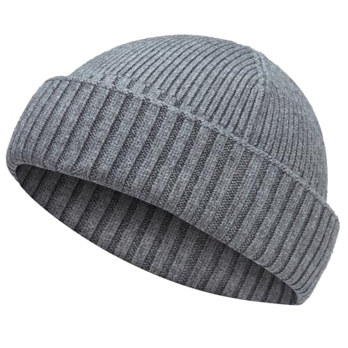Wool Short Fisherman Beanie for Men Women Double Cuffed Skull Caps - color: 1pcs-light Gray