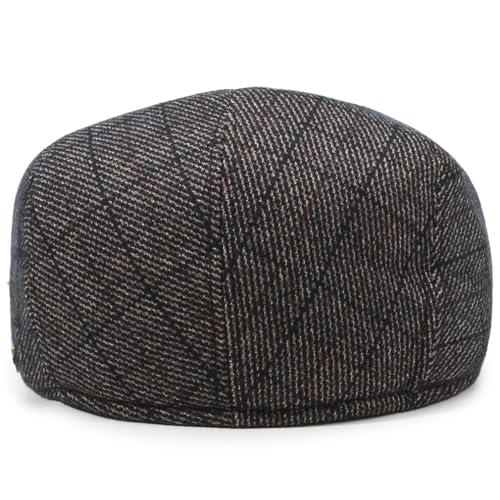 Men's Newsboy Hat with Earflaps Flat Ivy Caps Irish Cabbie Cap - color: Coffee Square