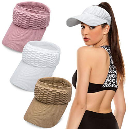 Syhood 3 Pcs Women Sun Visor Hat - color: Pink, White, Light Brown
