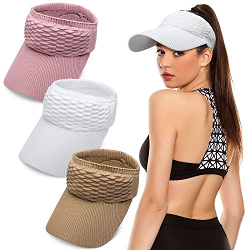 Syhood 3 Pcs Women Sun Visor Hat - color: Pink, White, Light Brown