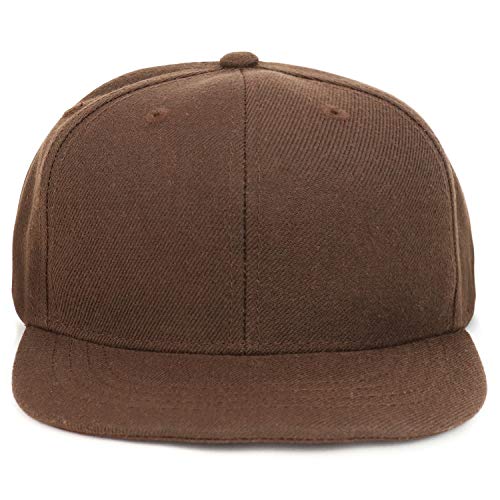 Armycrew Youth Kid's Solid Color Flat Bill Snapback Baseball Cap - color: Brown